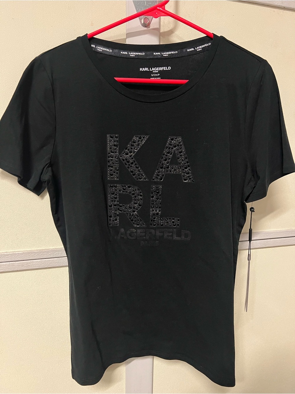 Karl Lagerfeld women Black Studded Logo Tee